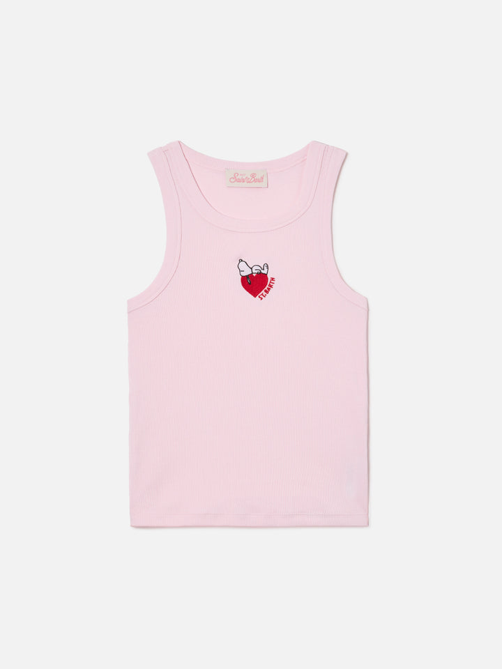 Débardeur Ada rose côtelé avec imprimé Snoopy et broderie St. Barth Lover | Édition spéciale 