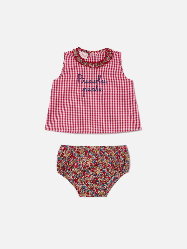 Abbie top and bloomer set with Piccola peste embroidery | Made with Liberty Fabric