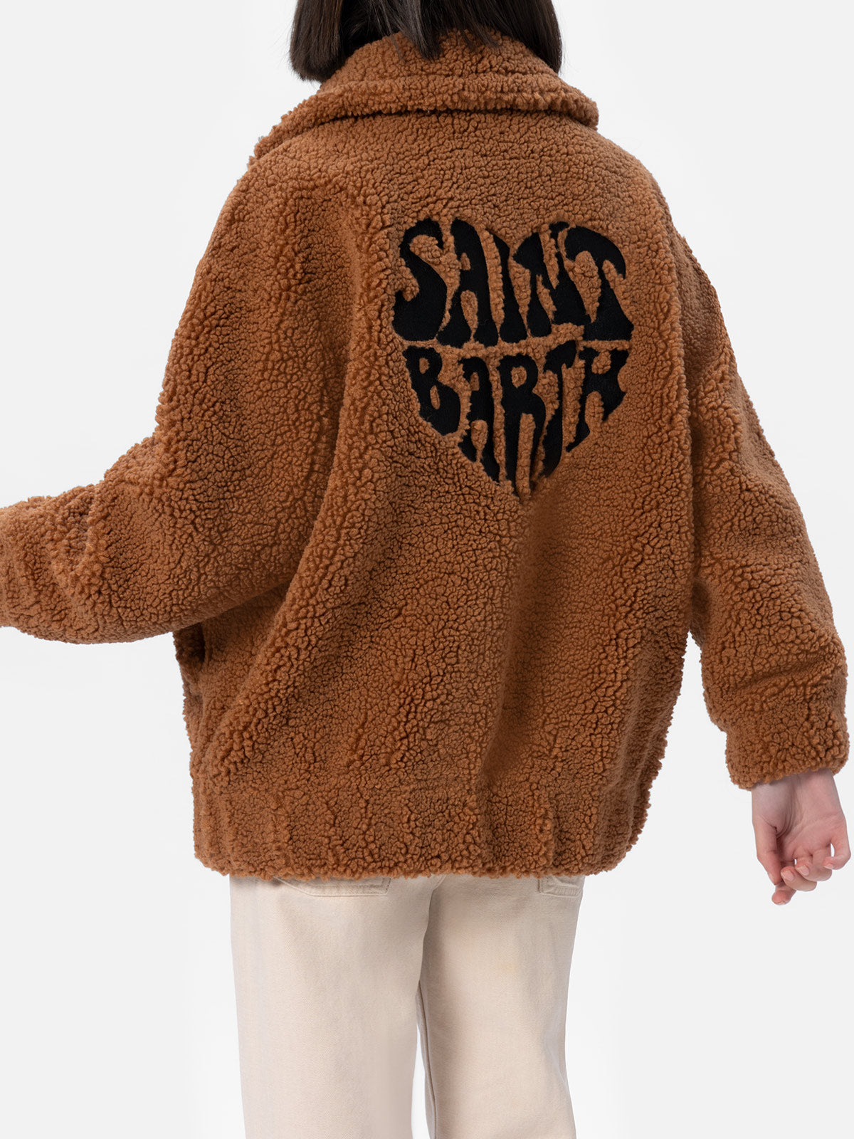 Woman shearly effect bomber Abel with collar and Saint Barth hearted print - MC2 Saint Barth