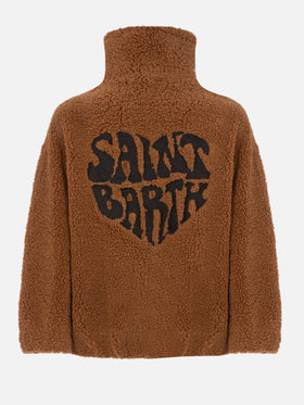 Woman shearly effect bomber Abel with collar and Saint Barth hearted print - MC2 Saint Barth