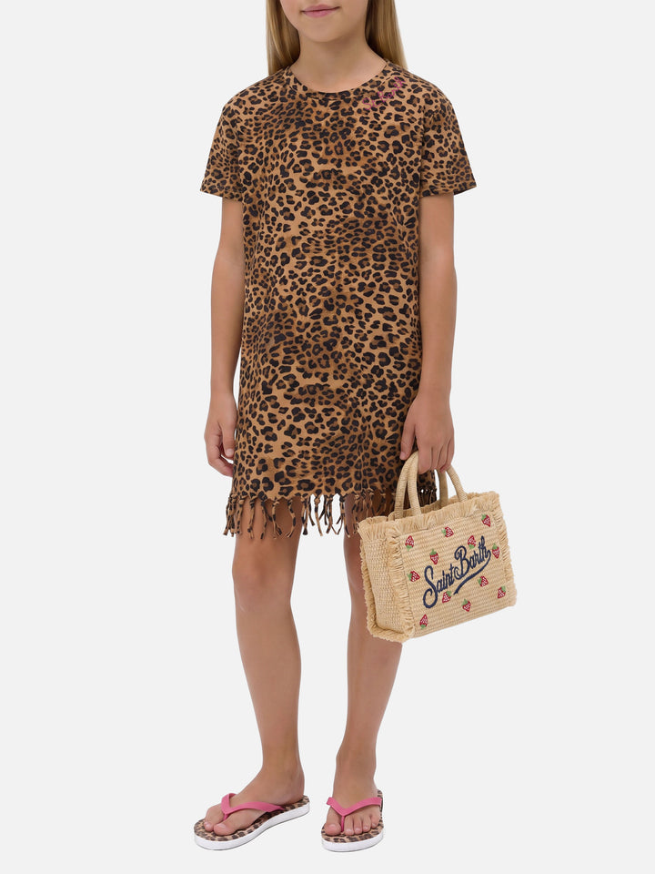 Abbey dress with fringes and animalier print