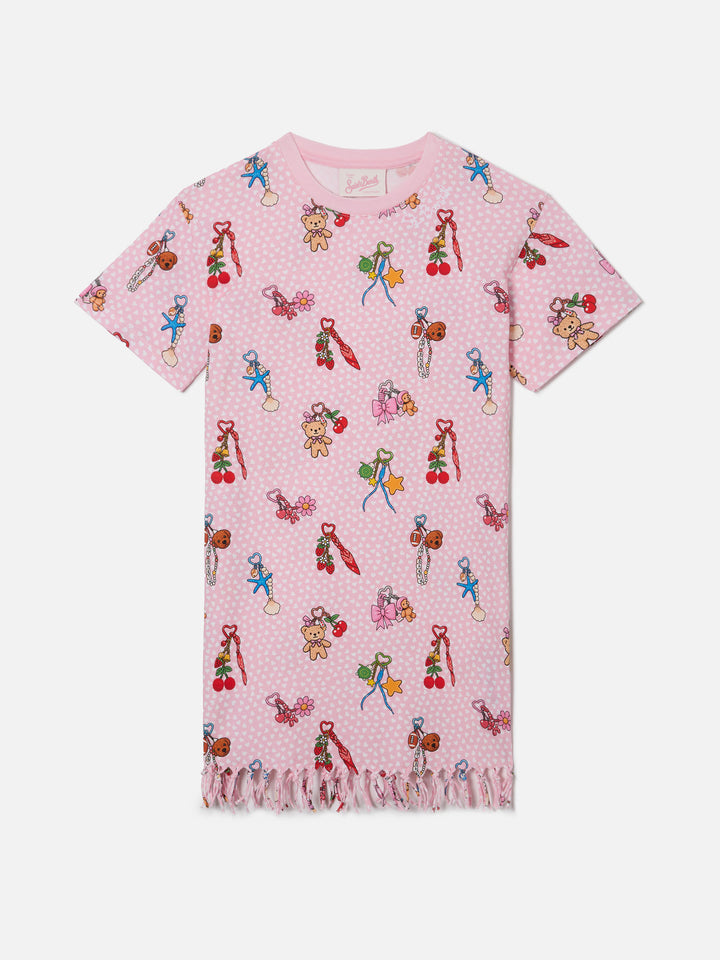 Abbey organic cotton dress with heart and charms all-over print