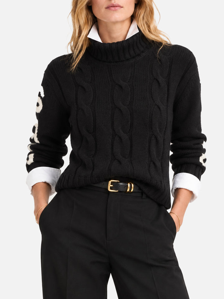 Pull à col roulé Adler noir tressé avec jacquard Saint Barth 