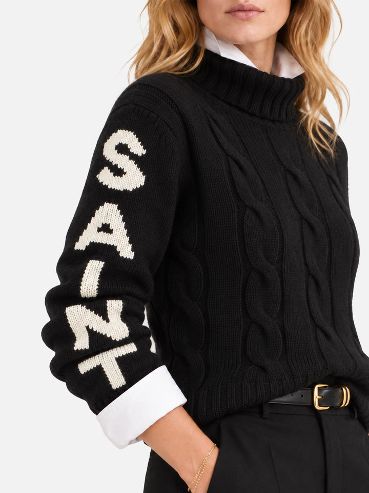 Pull à col roulé Adler noir tressé avec jacquard Saint Barth 