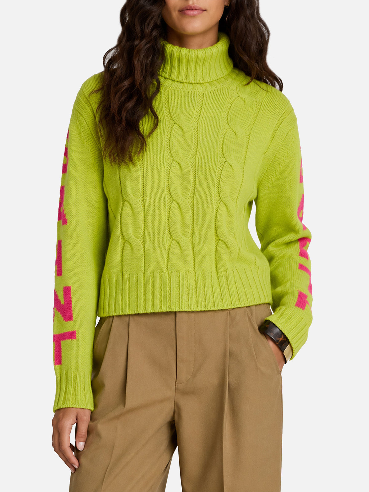 Pull à col roulé Adler en maille torsadée jaune fluo 