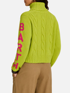 Pull à col roulé Adler en maille torsadée jaune fluo 