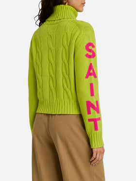 Pull à col roulé Adler en maille torsadée jaune fluo 