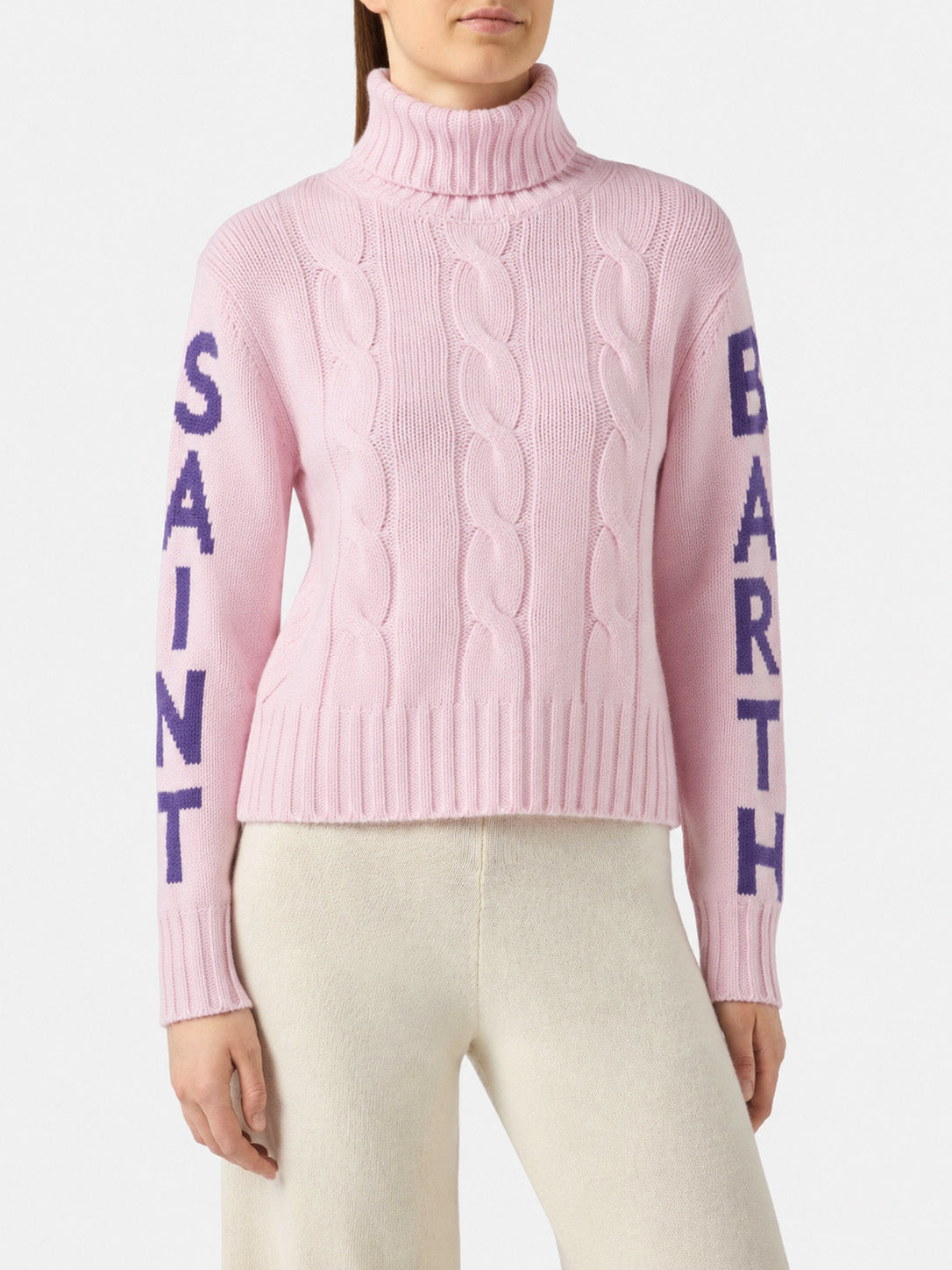 Pull à col roulé tressé Adler avec jacquard logo 