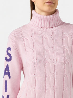 Pull à col roulé tressé Adler avec jacquard logo 