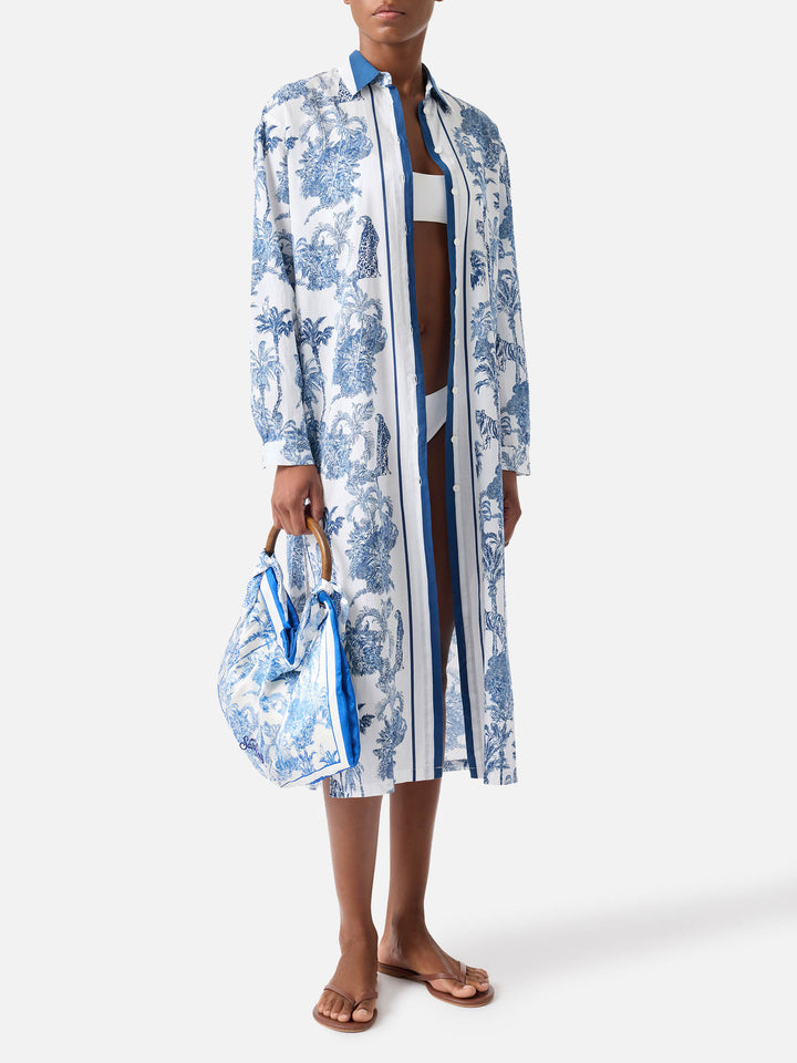 Abito lungo Adeline in cotone con stampa toile de Jouy