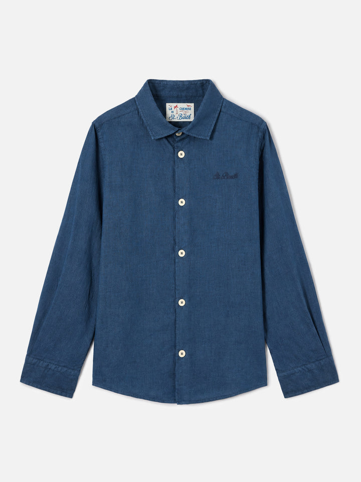 Camicia Agnes in lino blu navy