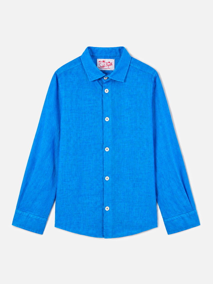 Camicia in lino da bambino bluette