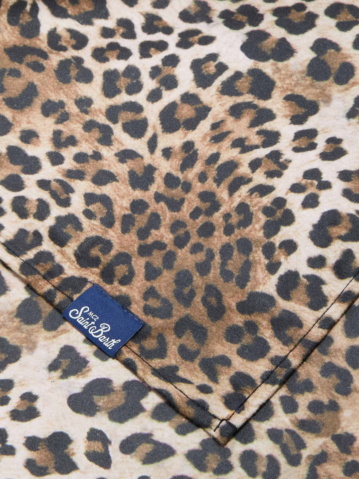 Aidan beach towel with leopard print and logo