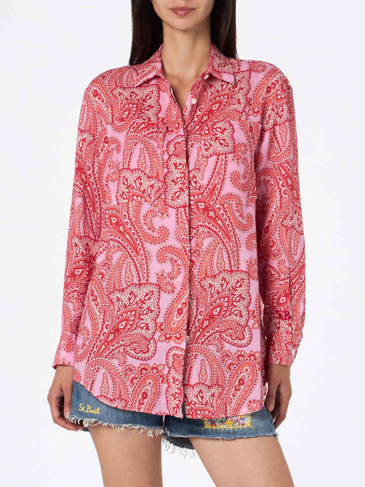 Woman linen shirt Alodie with paisley print and pockets - MC2 Saint Barth