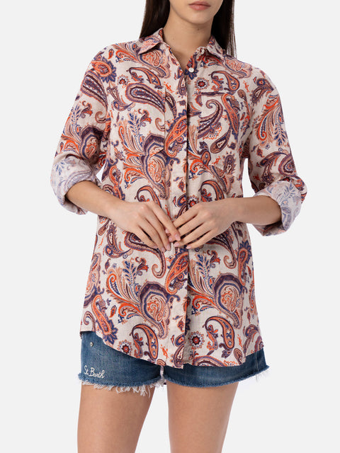 Woman linen shirt Alodie with paisley print and pockets - MC2 Saint Barth