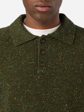 Polo de punto Donegal Alfie en mezcla de lana verde militar 