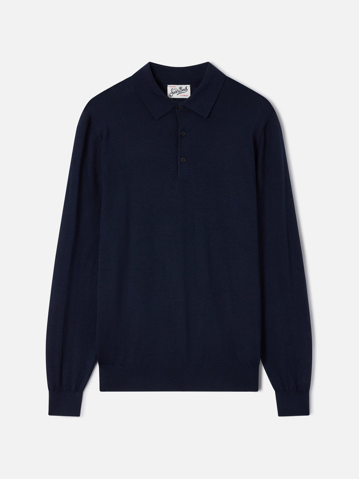 Polo Alfie en bleu marine blue Merino 