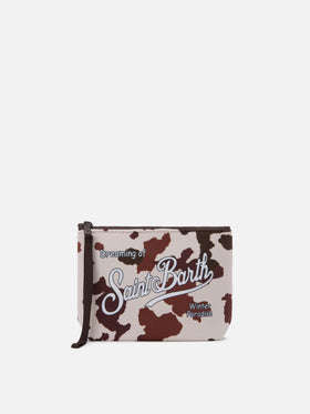 Aline Pouch in wool-effect fabric with cow-print