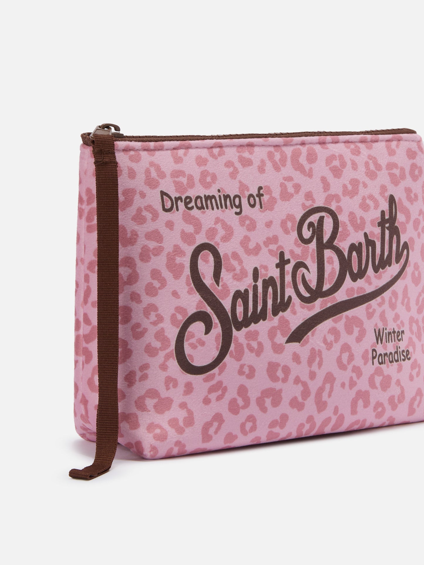 Aline Pouch in wool-effect fabric with pink leopard print