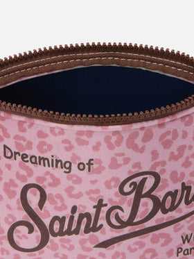 Aline Pouch in wool-effect fabric with pink leopard print
