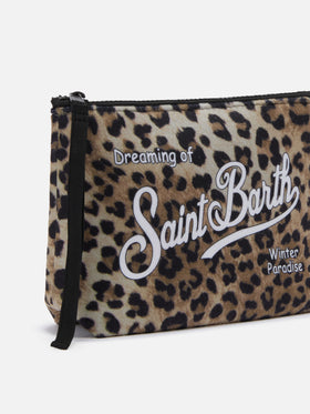 Aline Pouch in wool-effect fabric with leopard print