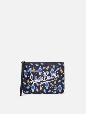 Black Aline pochette with oysters and watches print