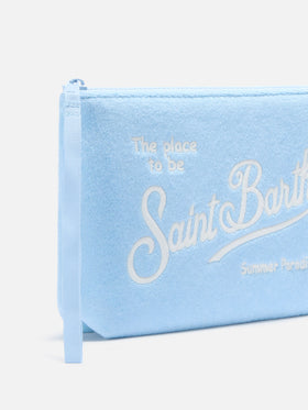 Aline light blue terry-effect pouch