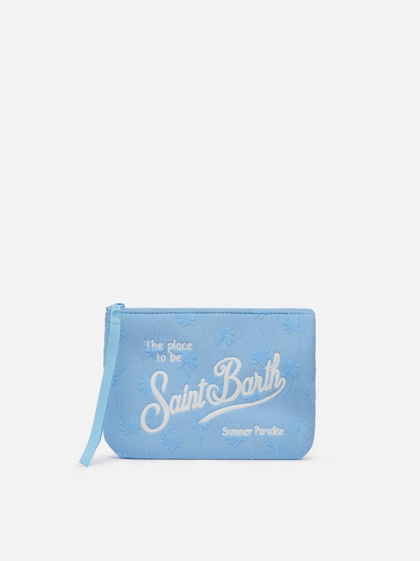 Aline light blue palm embossed terry pochette