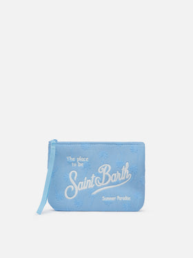 Aline light blue palm embossed terry pochette