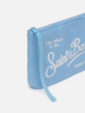 Aline light blue palm embossed terry pochette