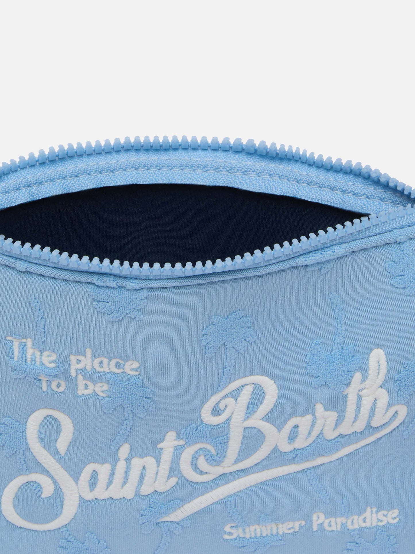 Aline light blue palm embossed terry pochette