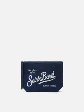Aline navy blue linen pouch