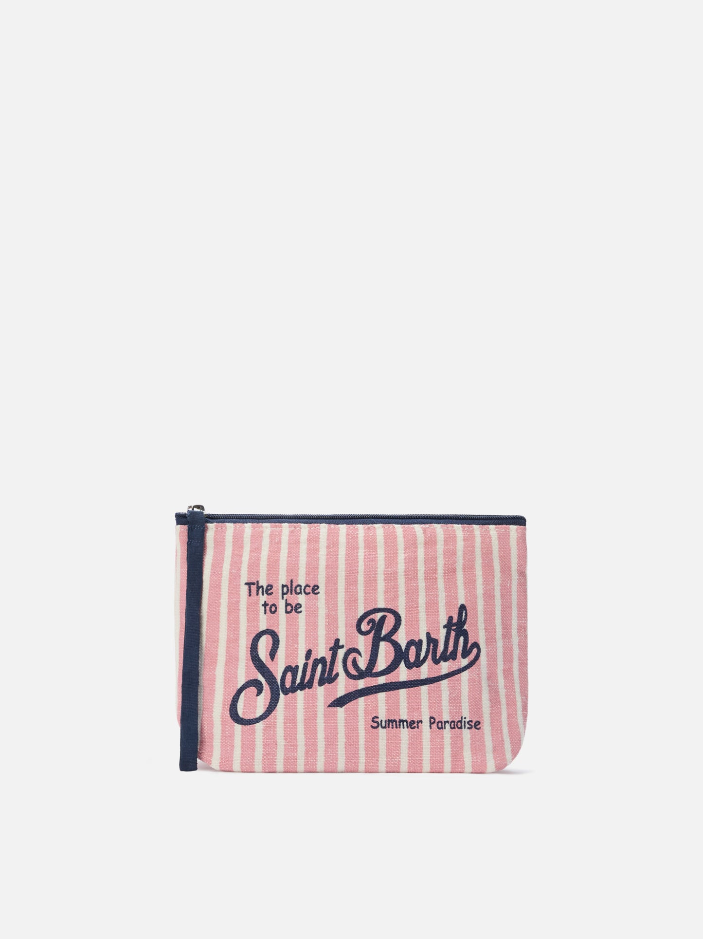 Aline linen pouch with pink striped pattern