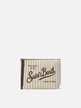 Aline linen pouch with beige striped pattern