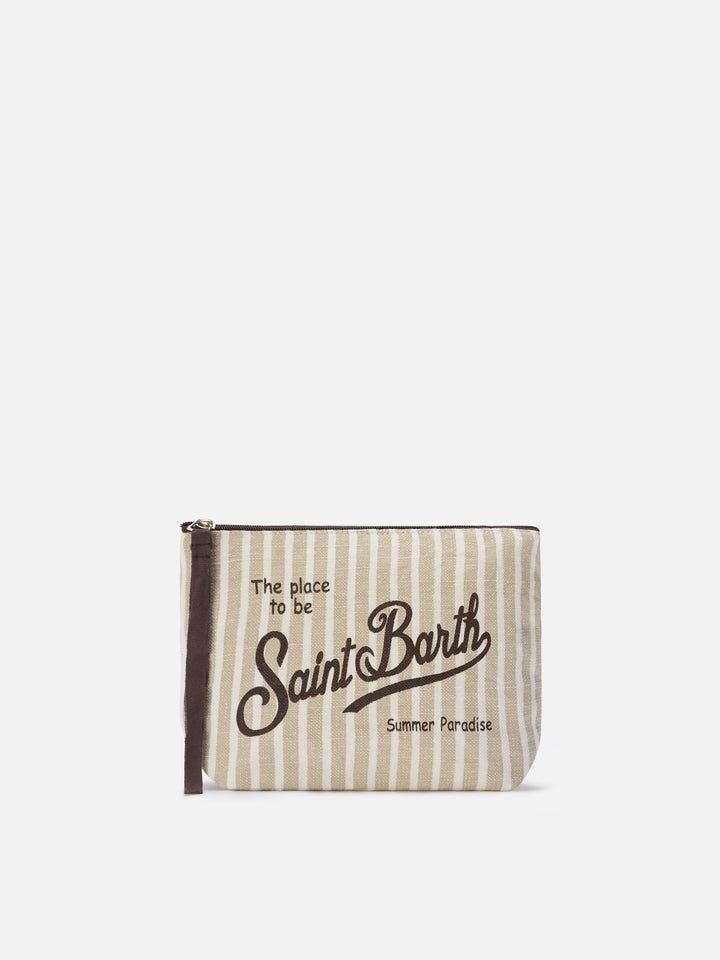 Aline linen pouch with beige striped pattern