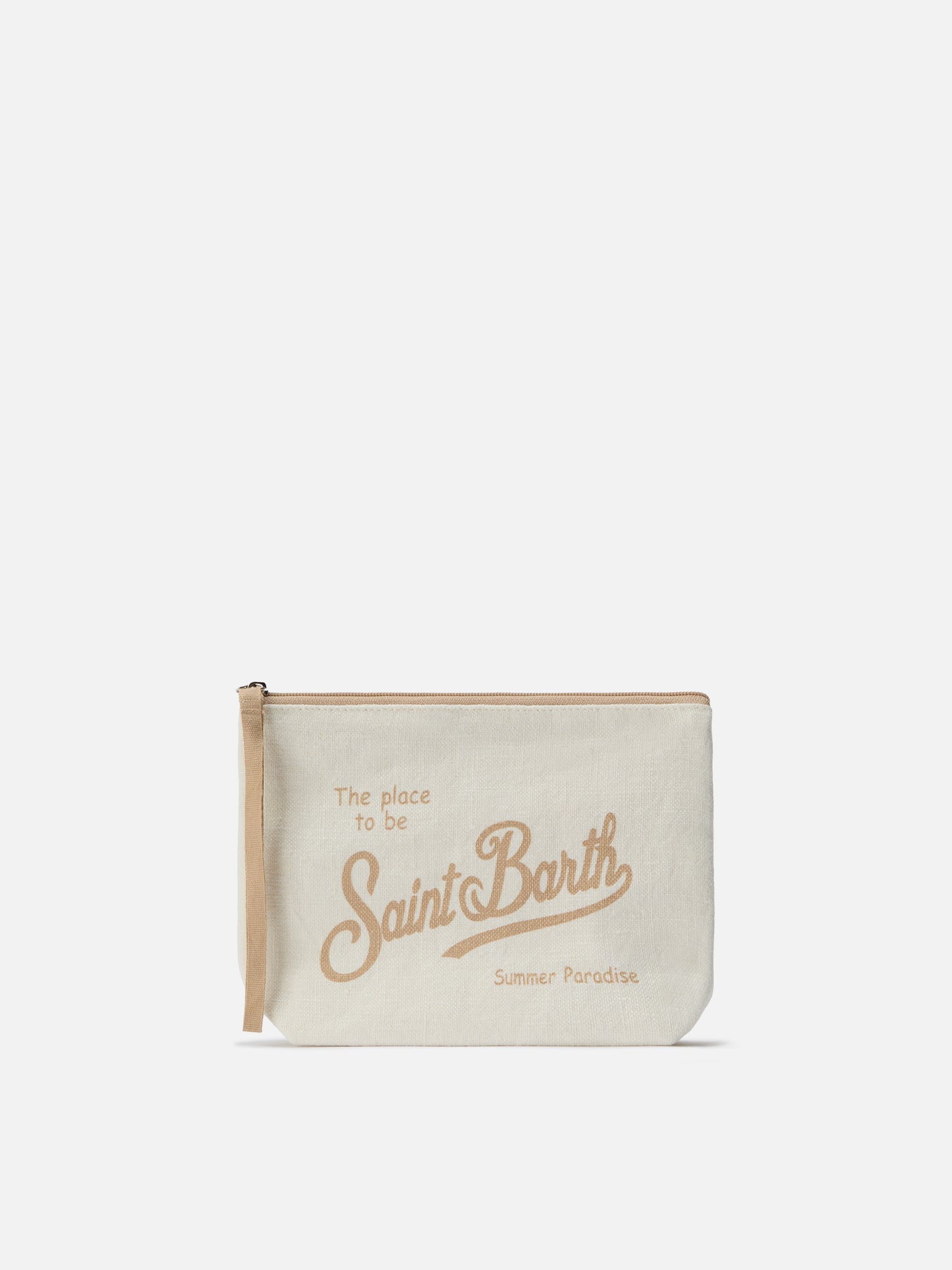 Aline beige solid color linen pouch