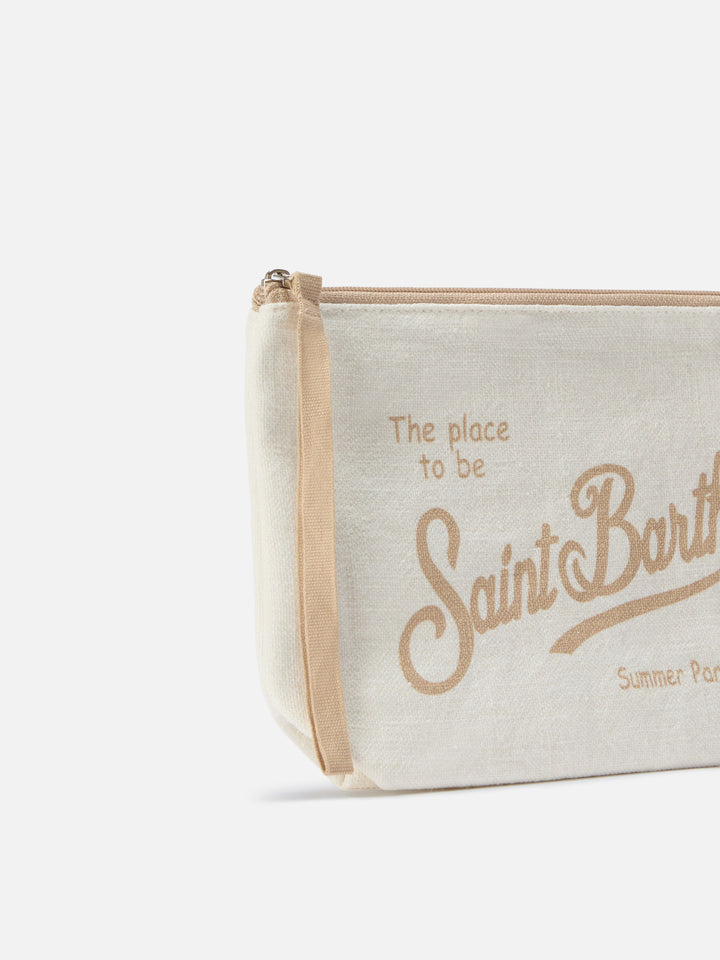 Pochette Aline in lino beige tinta unita
