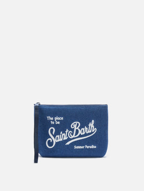 Aline dark blue denim-effect pouch