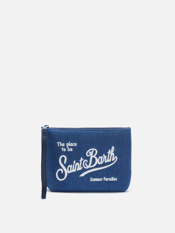 Pochette Aline in effetto denim blu scuro