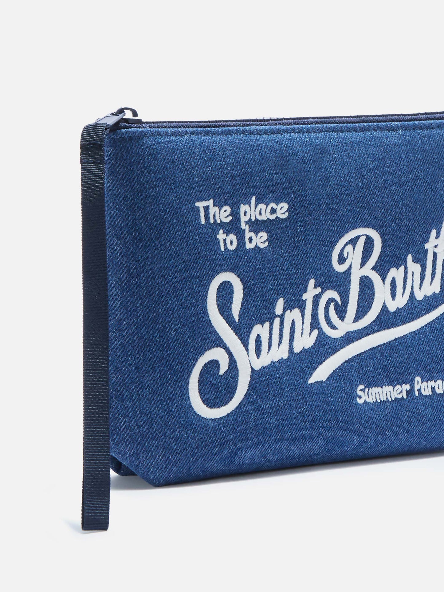 Aline dark blue denim-effect pouch