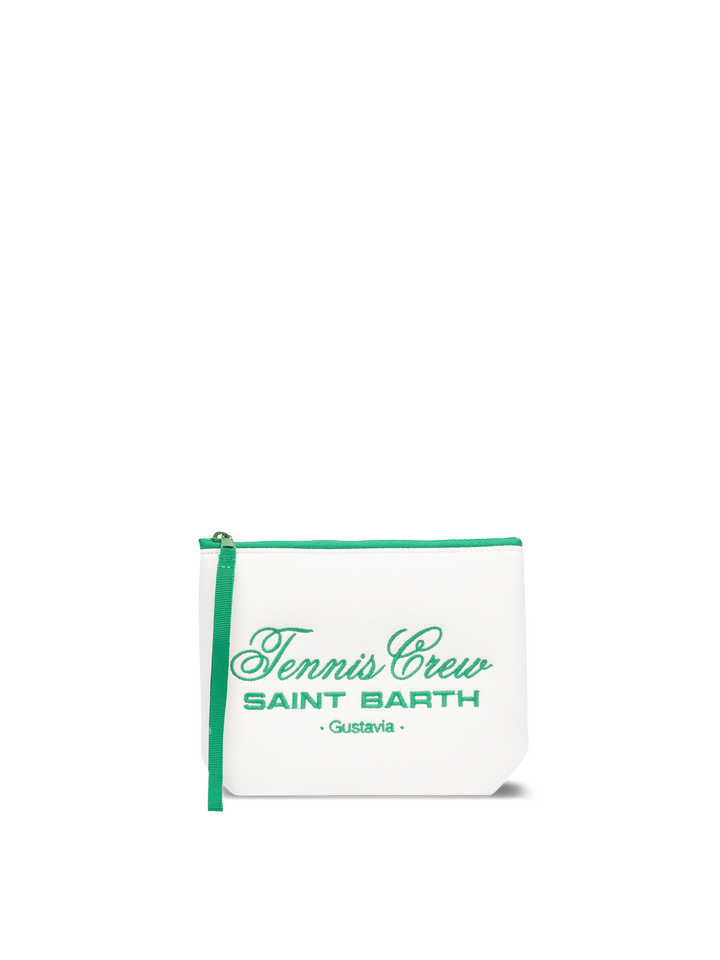 Aline white piquet pochette with Tennis Crew Saint Barth embroidery - MC2 Saint Barth