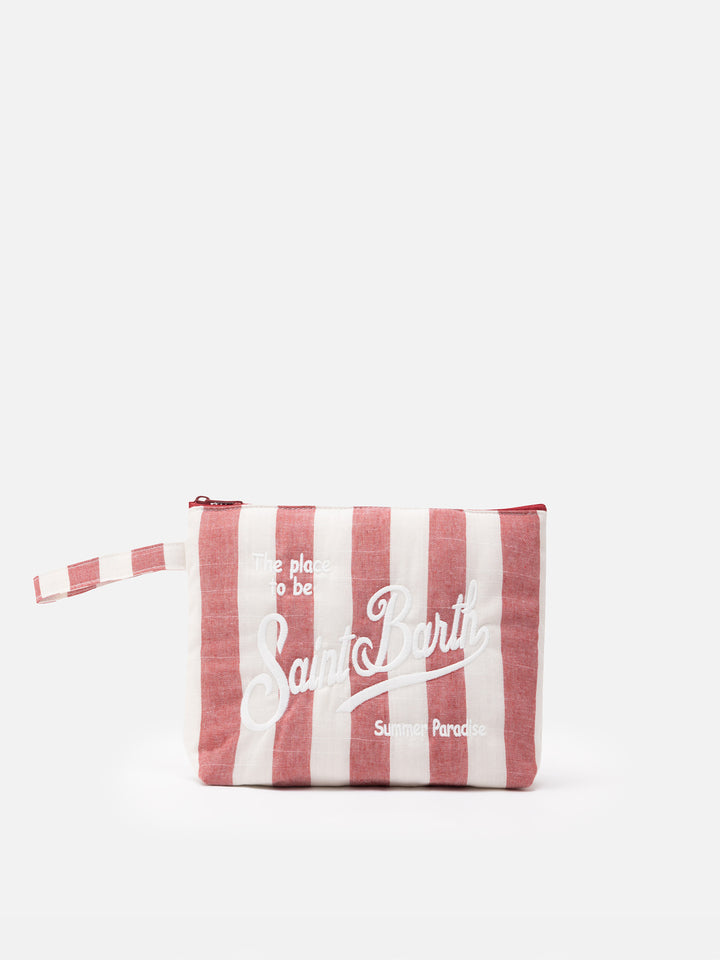 Aline Soft L cotton linen pochette with striped print - MC2 Saint Barth