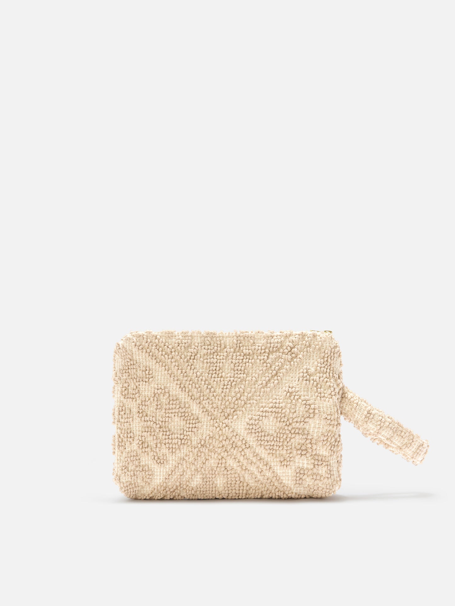 Aline beige cotton pouch with tufting embroidery