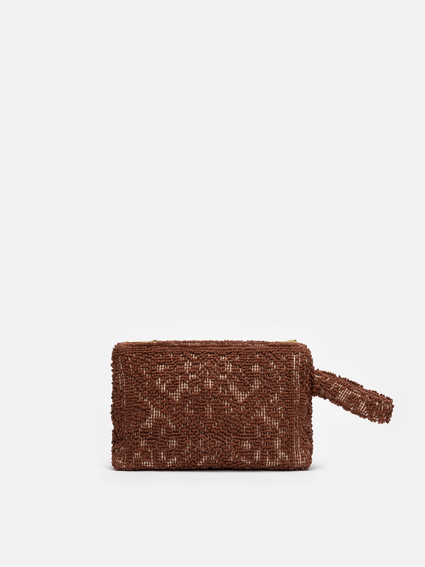 Aline brown cotton pouch with tufting embroidery
