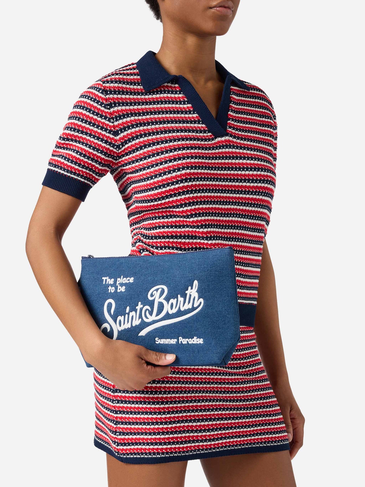 Pochette Aline in effetto denim blu scuro