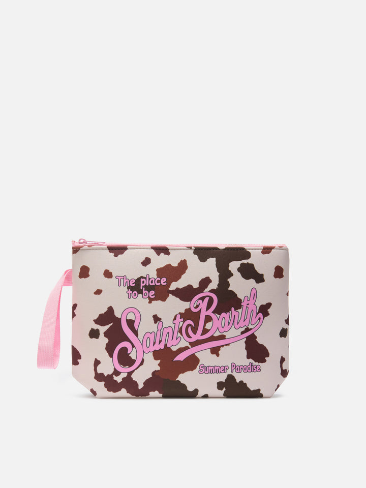 Pochette Aline in scuba con stampa animalier muccata