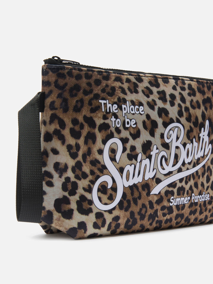 Pochette Aline in scuba con stampa leopardata