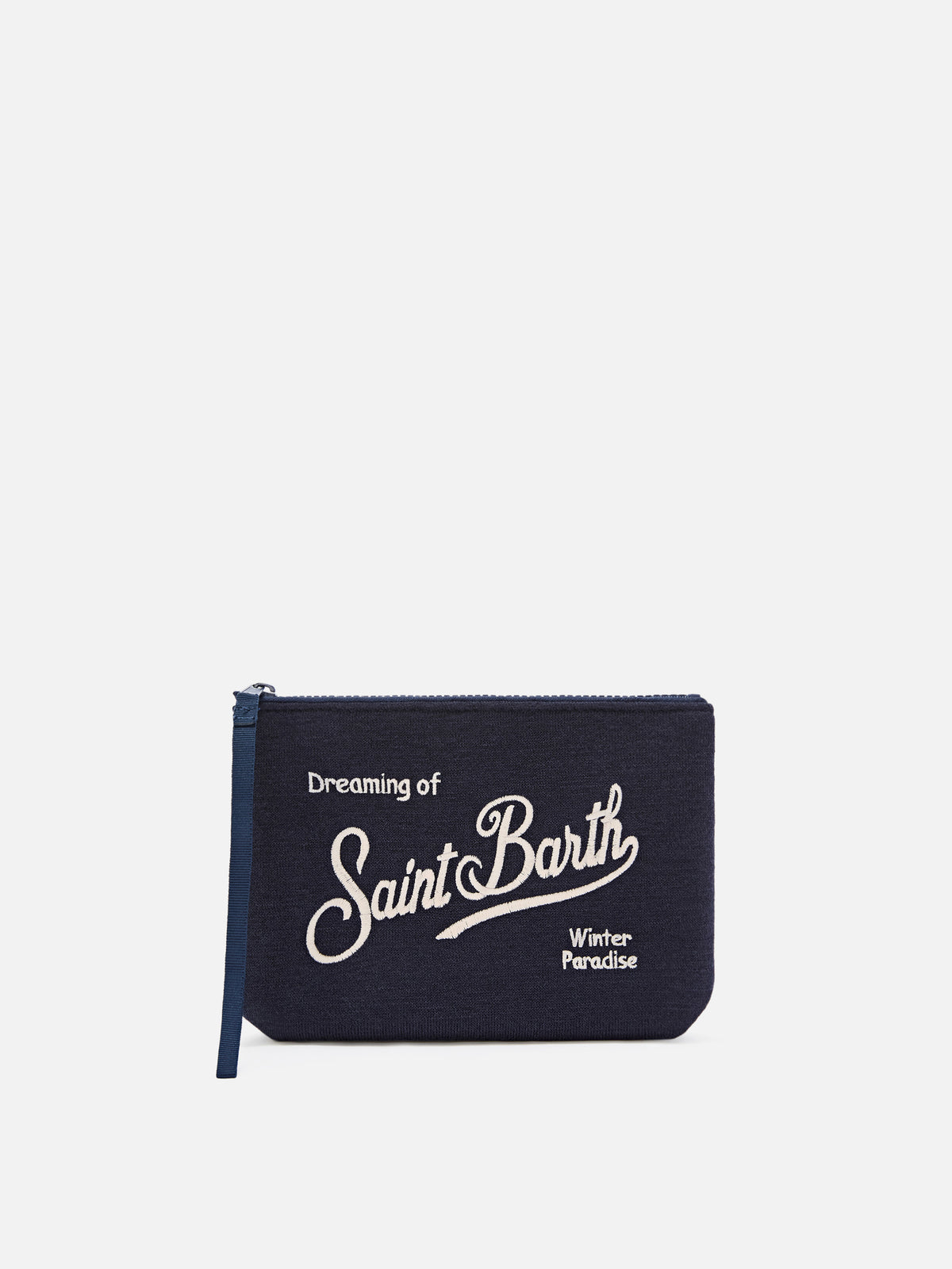 blue Aline in misto lana blu navy pochette con ricamo del logo 
