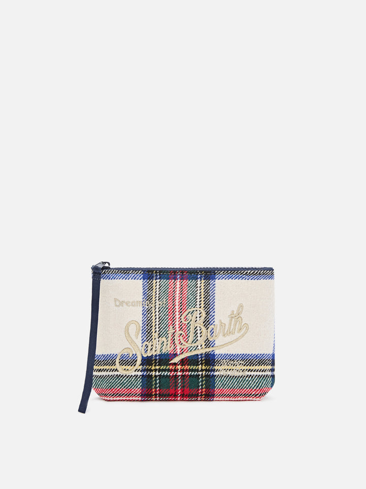 Aline en mélange de laine pochette à motif tartan et broderie logo 