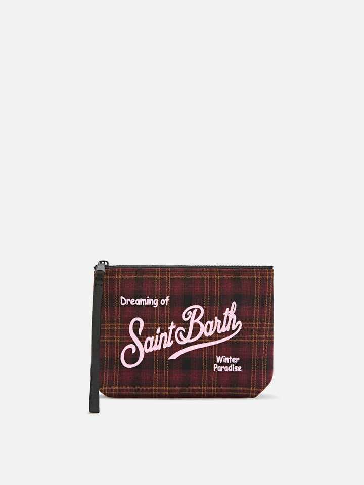 Aline en mélange de laine pochette à motif tartan et broderie logo 